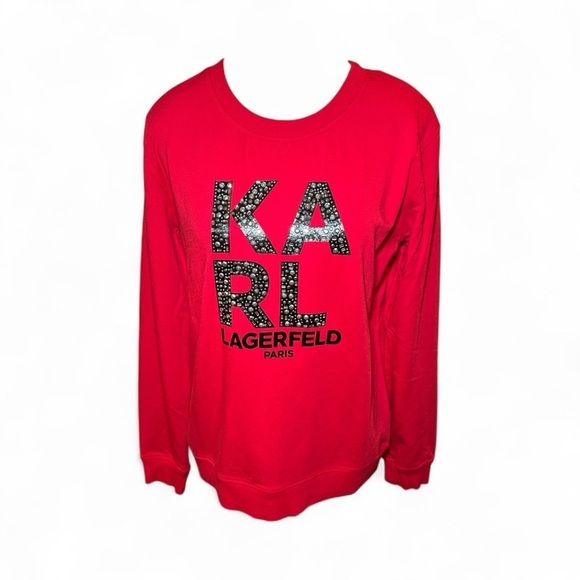 Karl Lagerfeld Tops - Karl Lagerfeld Paris Embellished Logo Red Sweatshirt Pullover Women’s Sz S